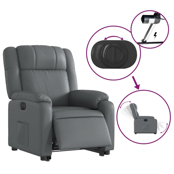 Fotoliu rabatabil electric cu ridicare, gri, piele ecologică - WALTI WALTI