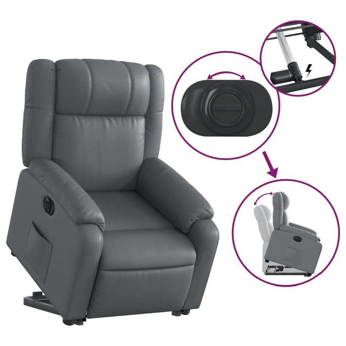 Fotoliu rabatabil electric cu ridicare, gri, piele ecologică - WALTI WALTI