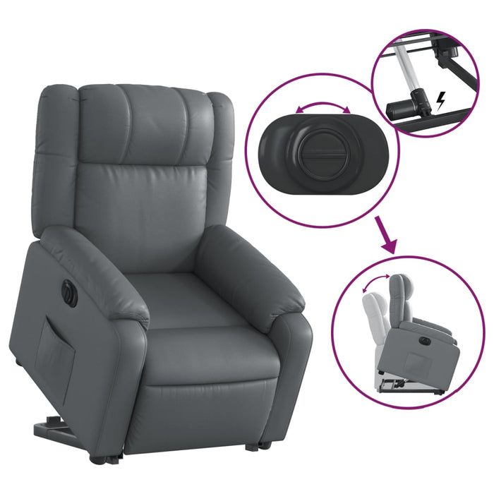 Fotoliu rabatabil electric cu ridicare, gri, piele ecologică - WALTI WALTI
