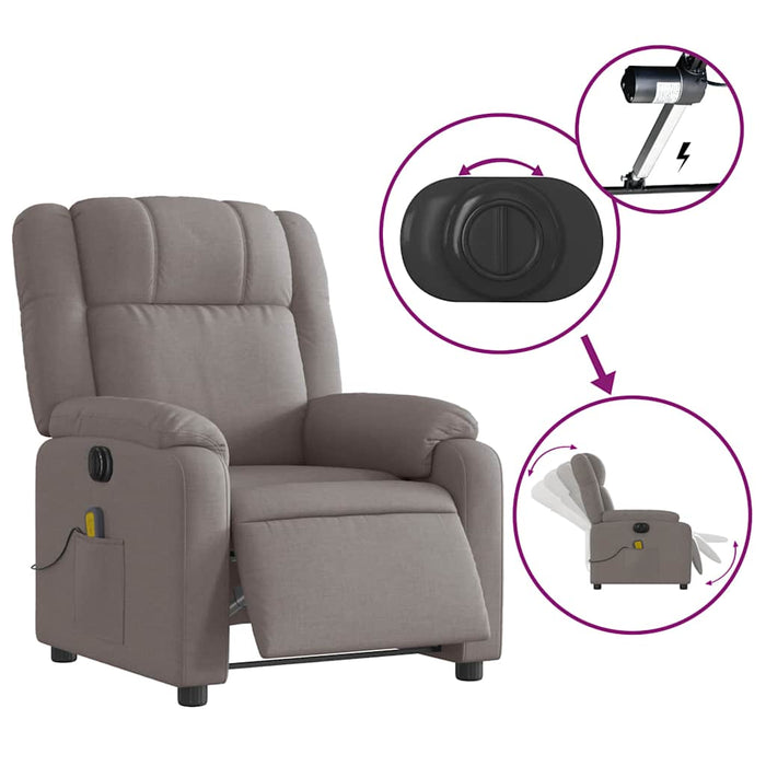 Fotoliu electric de masaj rabatabil, gri taupe, textil - WALTI WALTI