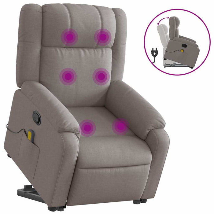 Fotoliu rabatabil de masaj cu ridicare, gri taupe, textil WALTI