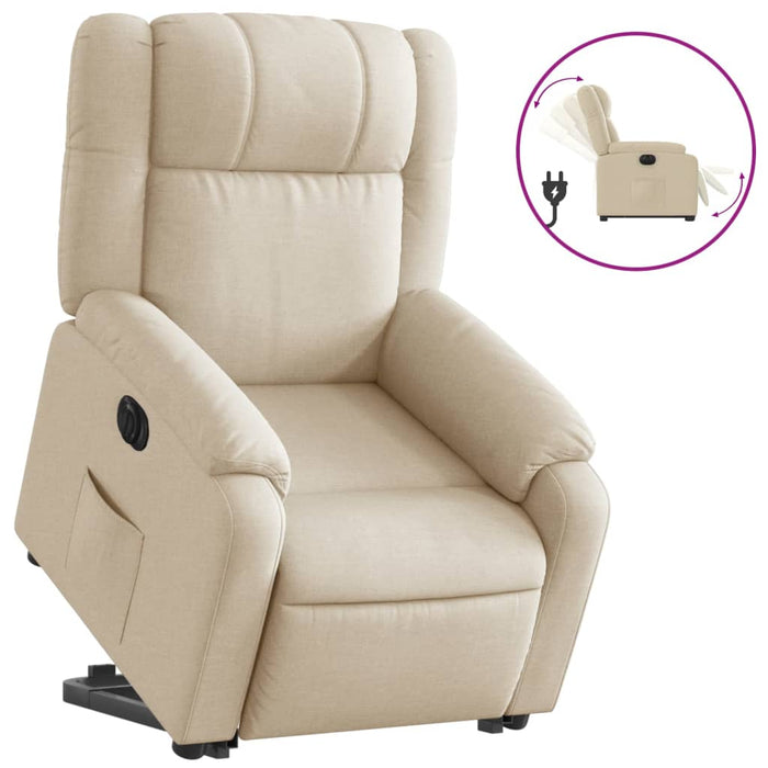 Fotoliu electric rabatabil cu ridicare, crem, textil - WALTI WALTI