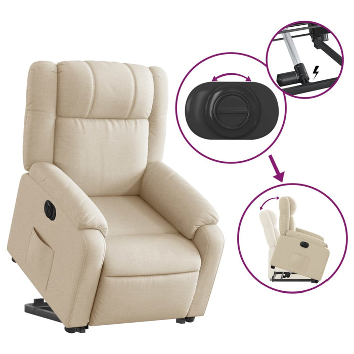 Fotoliu electric rabatabil cu ridicare, crem, textil - WALTI WALTI