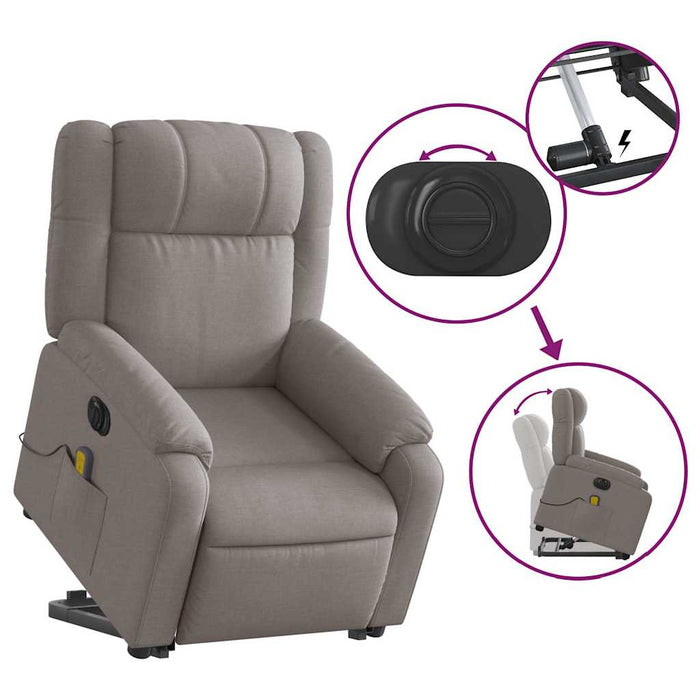 Fotoliu electric masaj rabatabil cu ridicare, gri taupe, textil - WALTI WALTI