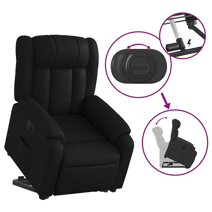 Fotoliu rabatabil electric cu ridicare, negru, piele ecologică - WALTI WALTI