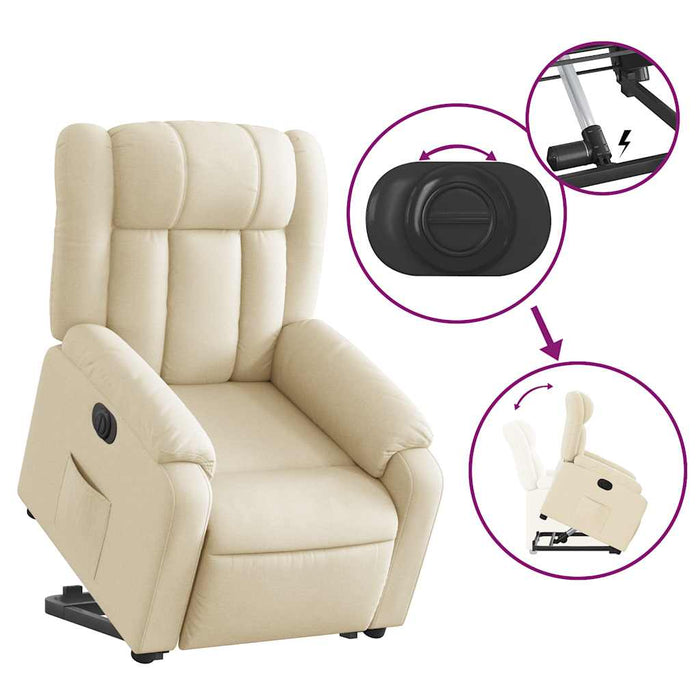 Fotoliu electric rabatabil cu ridicare, crem, textil - WALTI WALTI