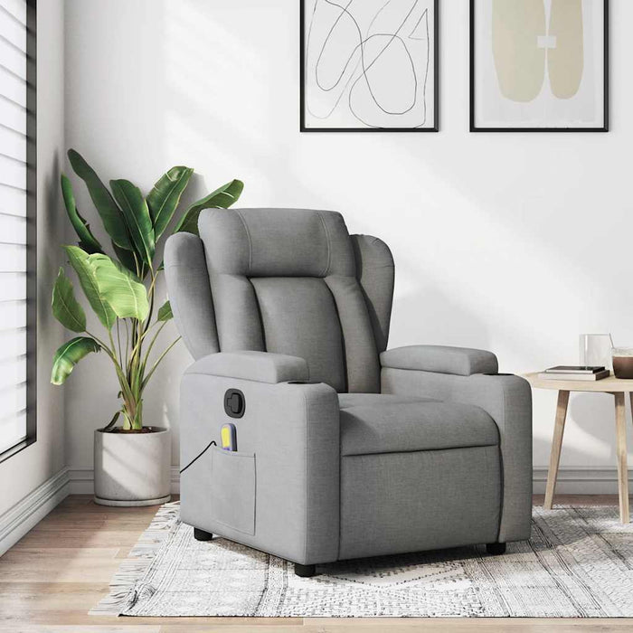 Fotoliu reclinabil cu masaj, gri deschis, material textil - WALTI WALTI