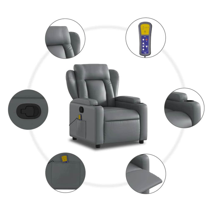 Fotoliu reclinabil cu masaj, gri, piele ecologică - WALTI WALTI