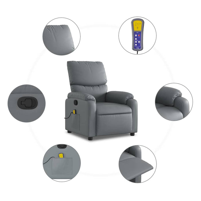 Fotoliu reclinabil cu masaj, gri, piele ecologică - WALTI WALTI