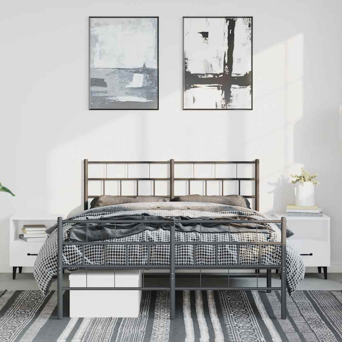 Cadru pat metalic cu tăblie de cap/picioare, negru, 135x190 cm - WALTI WALTI