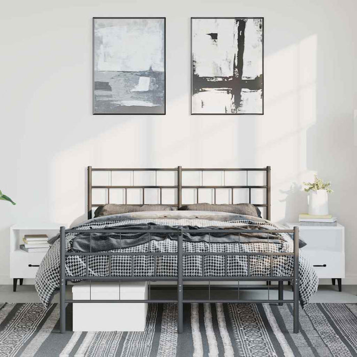 Cadru pat metalic cu tăblie de cap/picioare, negru, 150x200 cm WALTI