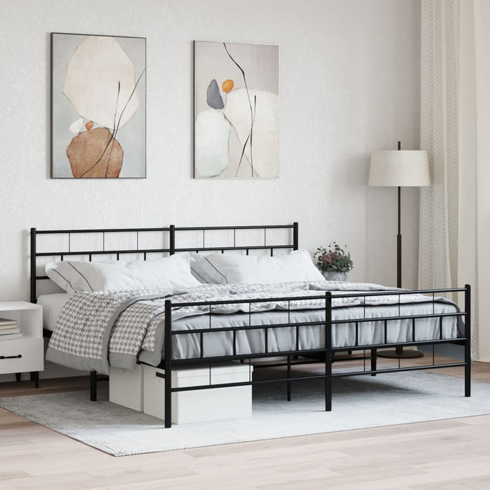 Cadru pat metalic cu tăblii de cap/picioare, negru, 200x200 cm - WALTI WALTI