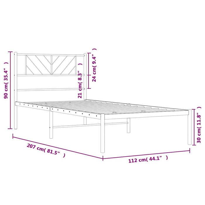 Cadru de pat din metal cu tăblie, negru, 107x203 cm WALTI