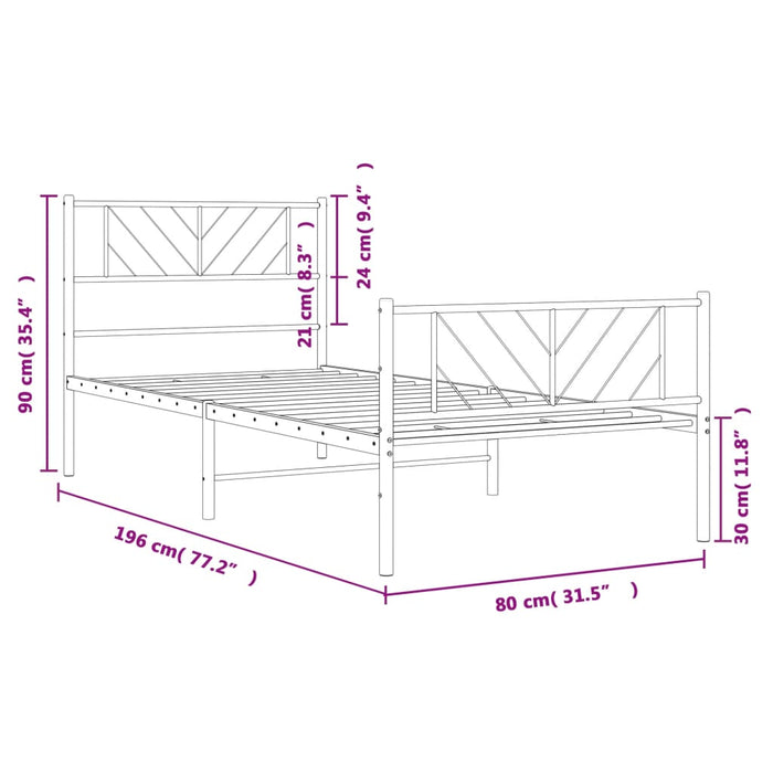Cadru pat metalic cu tăblii de cap/picioare, negru, 75x190 cm - WALTI WALTI