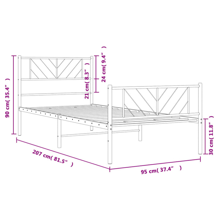 Cadru pat metalic cu tăblii de cap/picioare, negru, 90x200 cm - WALTI WALTI