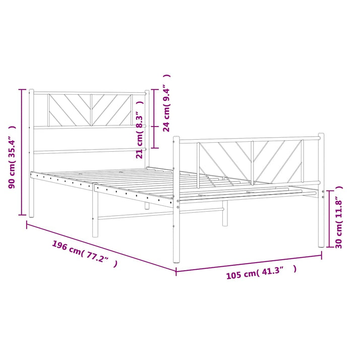 Cadru pat metalic cu tăblii de cap/picioare, negru, 100x190 cm - WALTI WALTI
