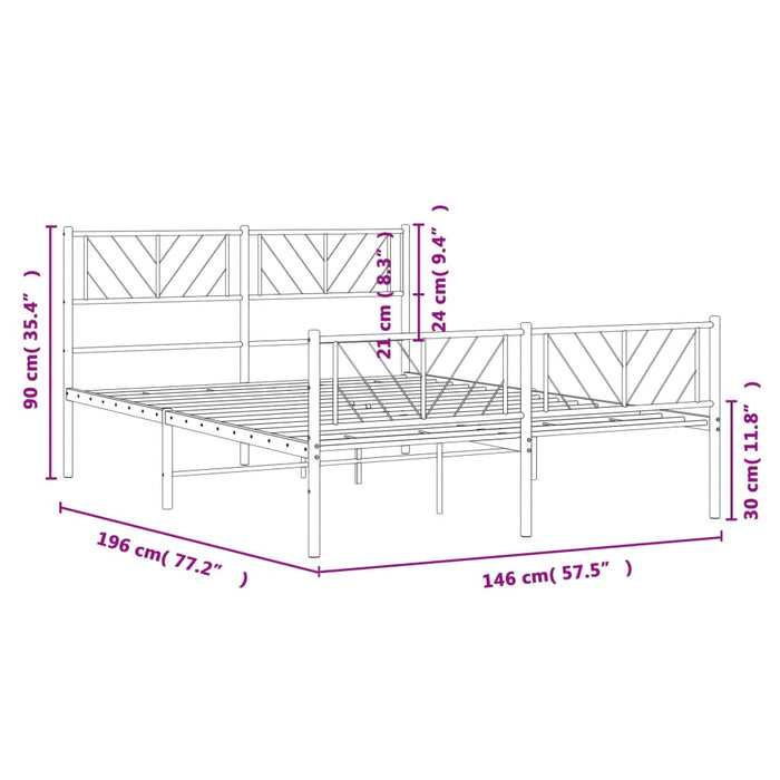 Cadru pat metalic cu tăblie de cap/picioare, negru, 140x190 cm WALTI