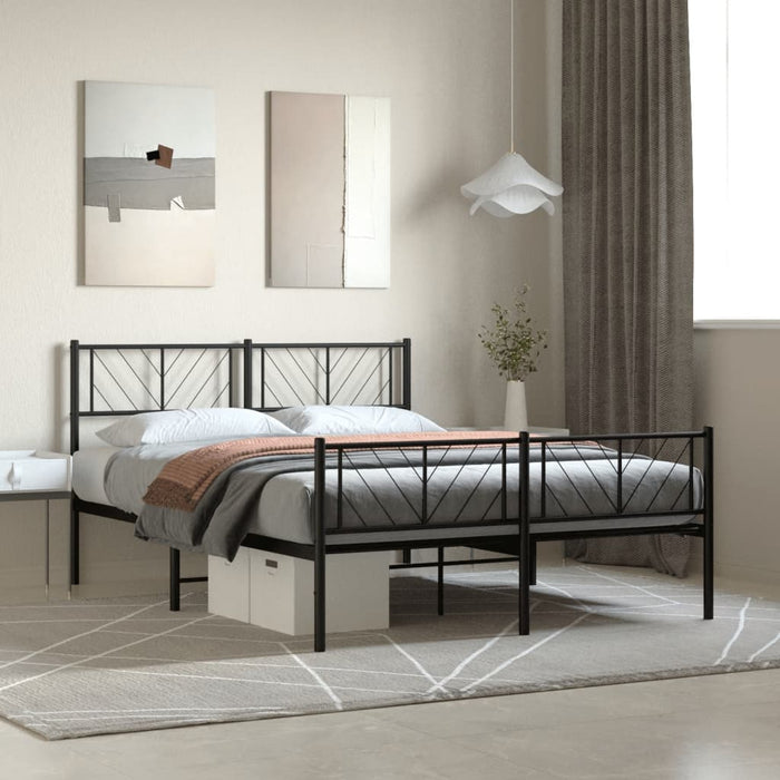 Cadru pat metalic cu tăblie de cap/picioare, negru, 140x190 cm WALTI