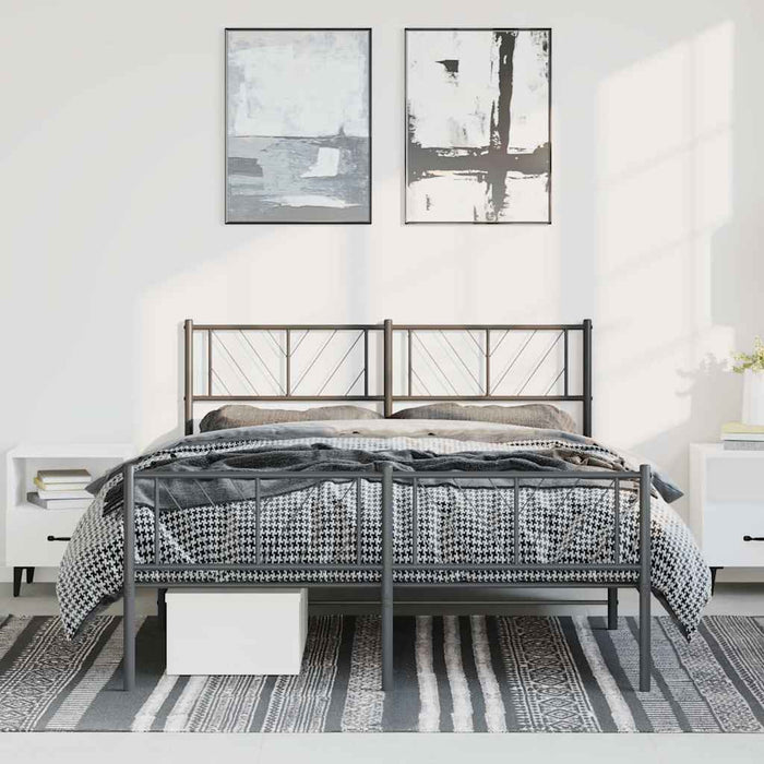 Cadru pat metalic cu tăblie de cap/picioare, negru, 150x200 cm WALTI