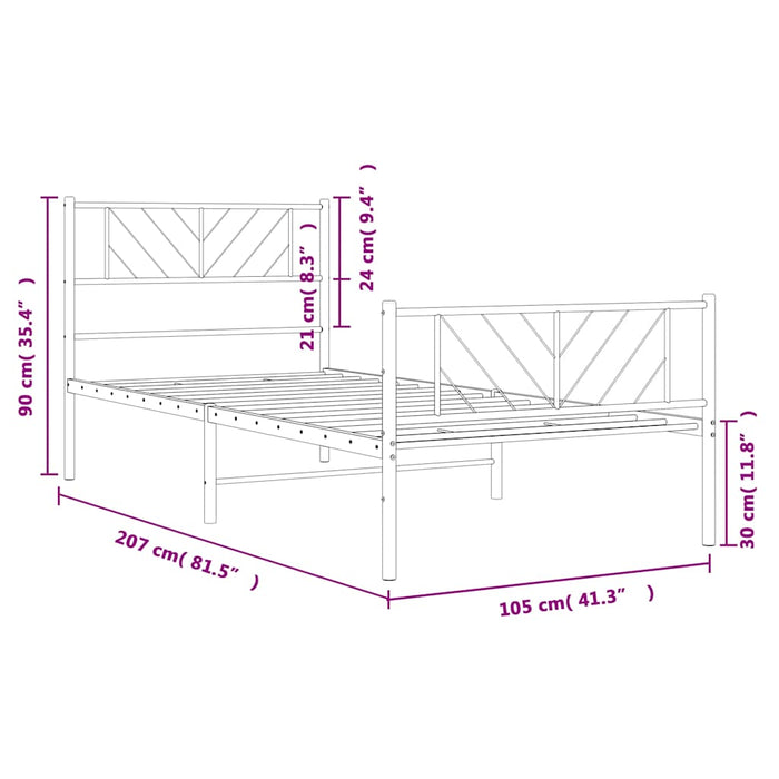 Cadru de pat metalic cu tăblie de cap/picioare, alb, 100x200 cm - WALTI WALTI