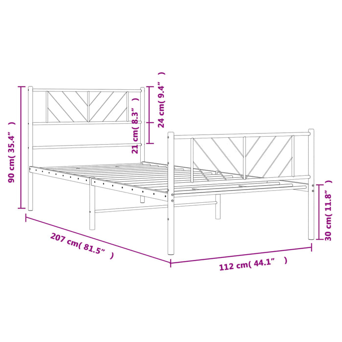 Cadru de pat metalic cu tăblie de cap/picioare, alb, 107x203 cm - WALTI WALTI