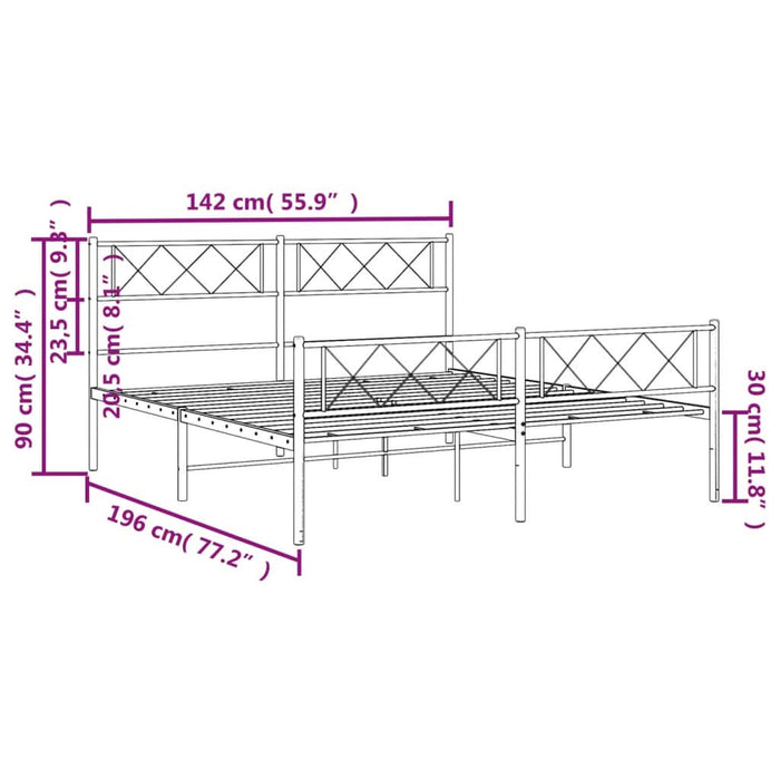 Cadru pat metalic cu tăblie de cap/picioare, negru, 135x190 cm - WALTI WALTI