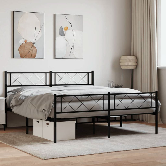 Cadru pat metalic cu tăblie de cap/picioare, negru, 135x190 cm - WALTI WALTI