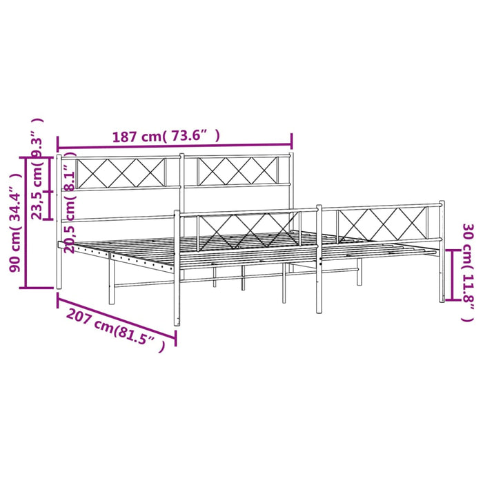 Cadru pat fără saltea, tăblie de picioare negru 180x200cm metal WALTI