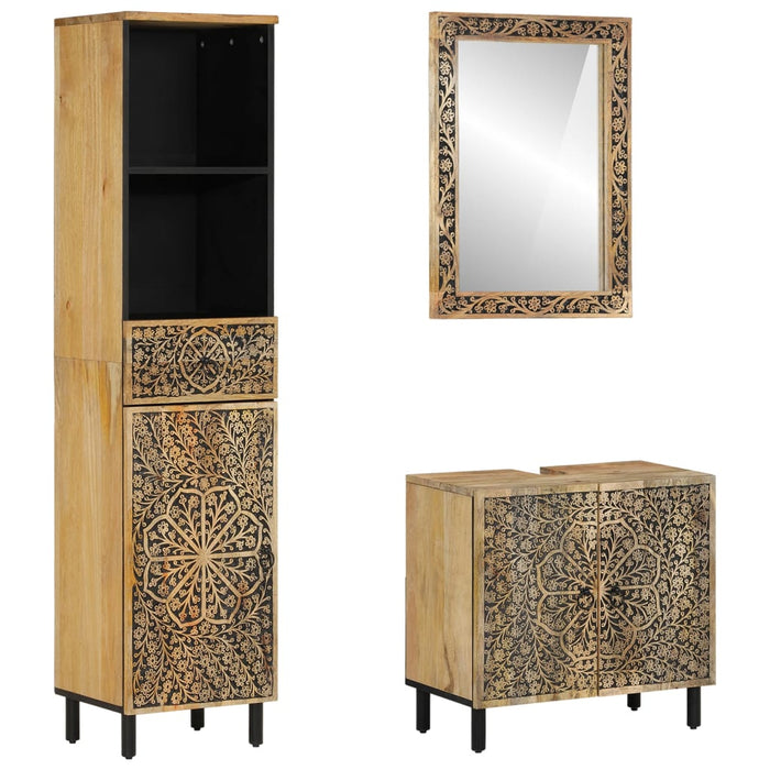 Set mobilier de baie, 3 piese, lemn masiv de mango WALTI