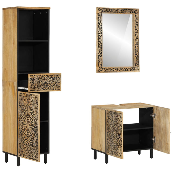 Set mobilier de baie, 3 piese, lemn masiv de mango WALTI