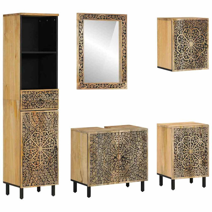 Set mobilier de baie, 5 piese, lemn masiv de mango WALTI