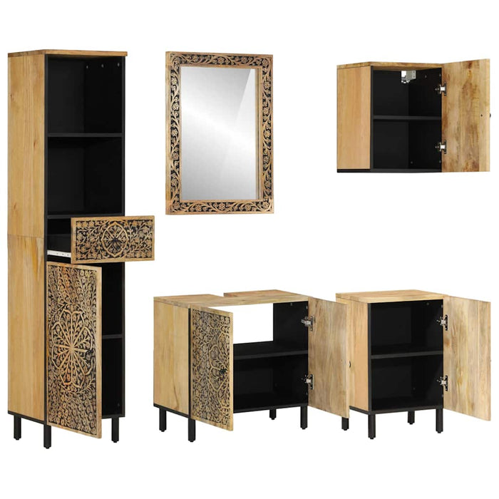 Set mobilier de baie, 5 piese, lemn masiv de mango WALTI