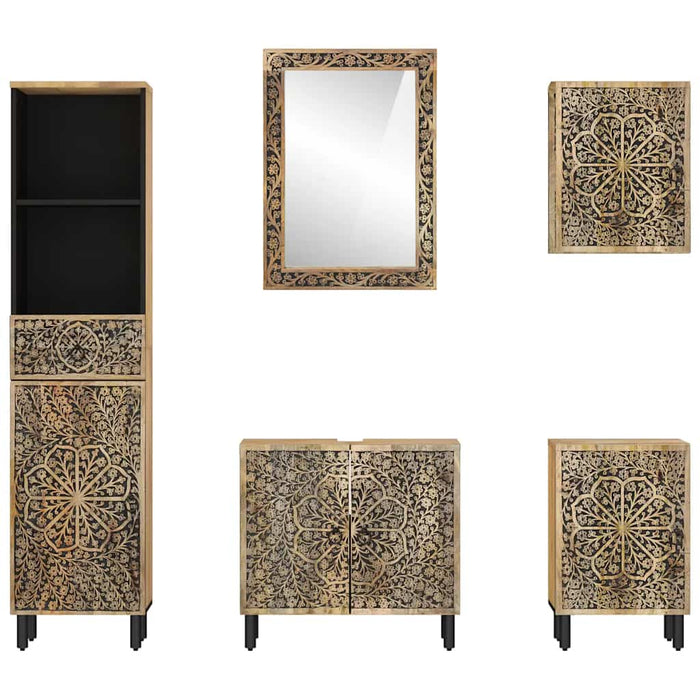 Set mobilier de baie, 5 piese, lemn masiv de mango WALTI