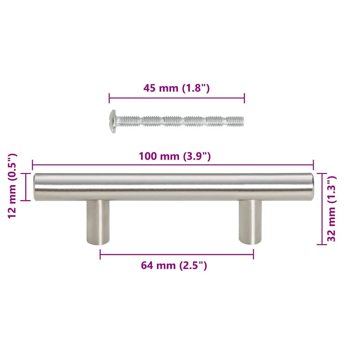 Mânere de dulap, 10 buc., argintiu, 64 mm, oțel inoxidabil WALTI