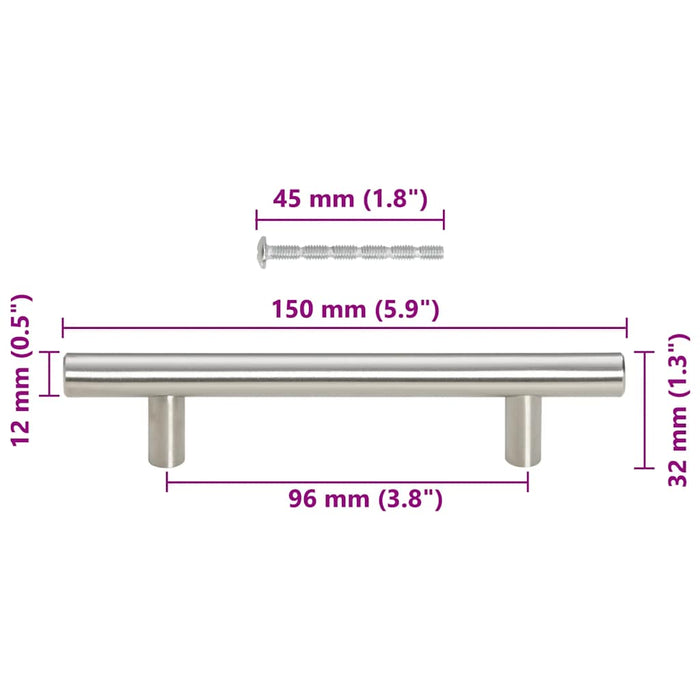 Mânere de dulap, 10 buc., argintiu, 96 mm, oțel inoxidabil - WALTI WALTI