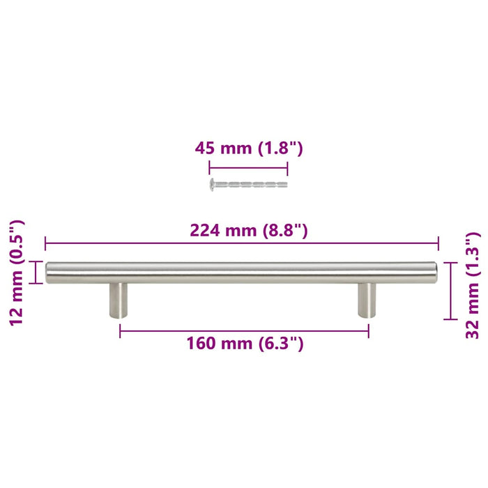 Mânere de dulap, 10 buc., argintiu, 160 mm, oțel inoxidabil - WALTI WALTI