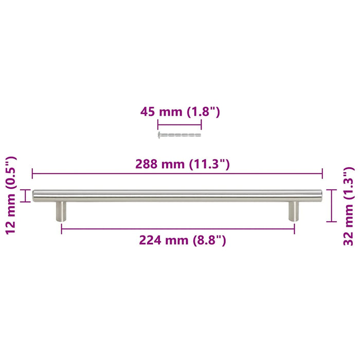 Mânere de dulap, 5 buc., argintiu, 224 mm, oțel inoxidabil WALTI