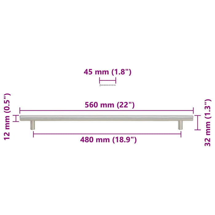 Mânere de dulap, 5 buc., argintiu, 480 mm, oțel inoxidabil WALTI