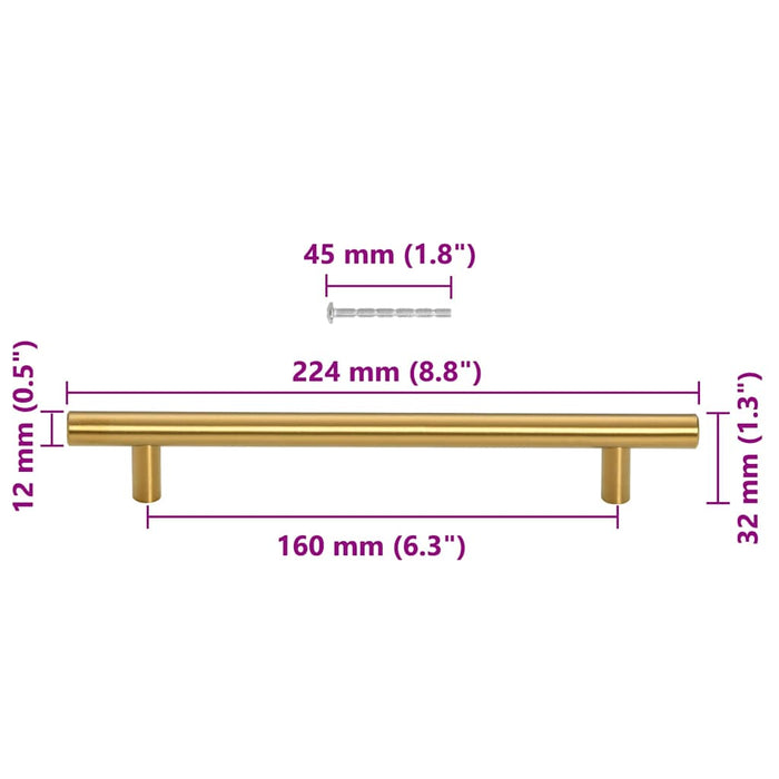 Mânere de dulap, 10 buc., auriu, 160 mm, oțel inoxidabil - WALTI WALTI