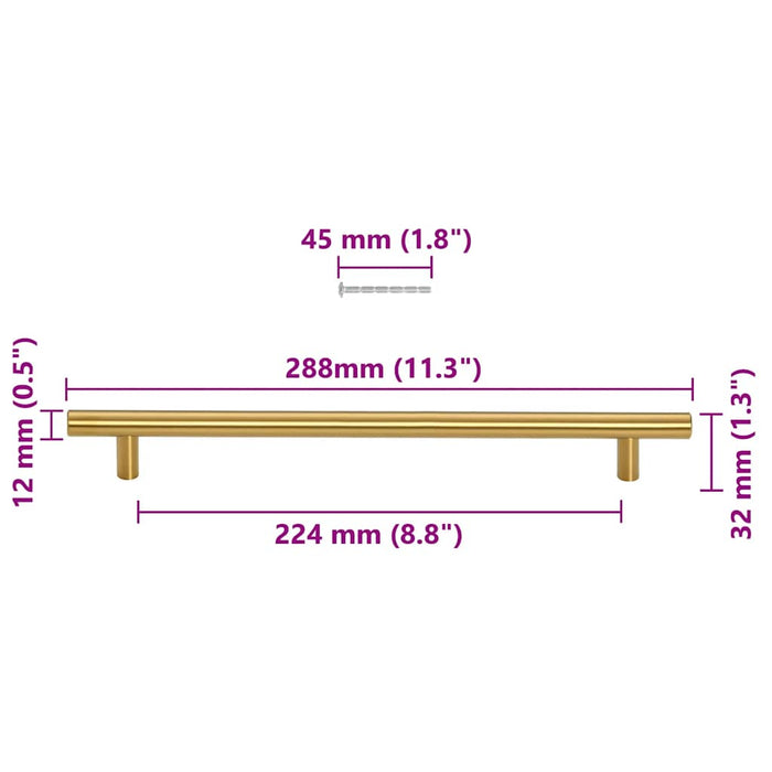 Mânere de dulap, 5 buc., auriu, 224 mm, oțel inoxidabil - WALTI WALTI