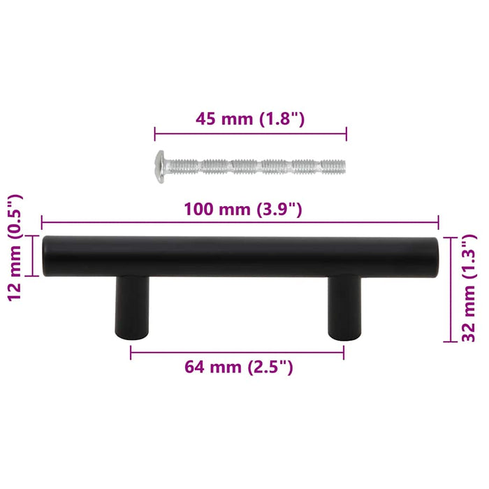 Mânere de dulap, 10 buc., negru, 64 mm, oțel inoxidabil WALTI
