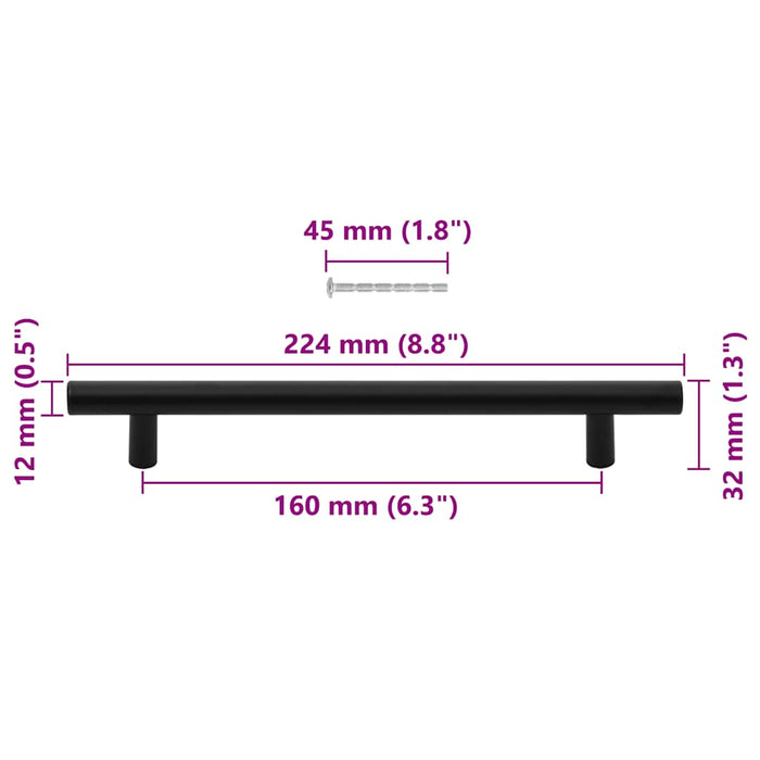 Mânere de dulap, 10 buc., negru, 160 mm, oțel inoxidabil WALTI