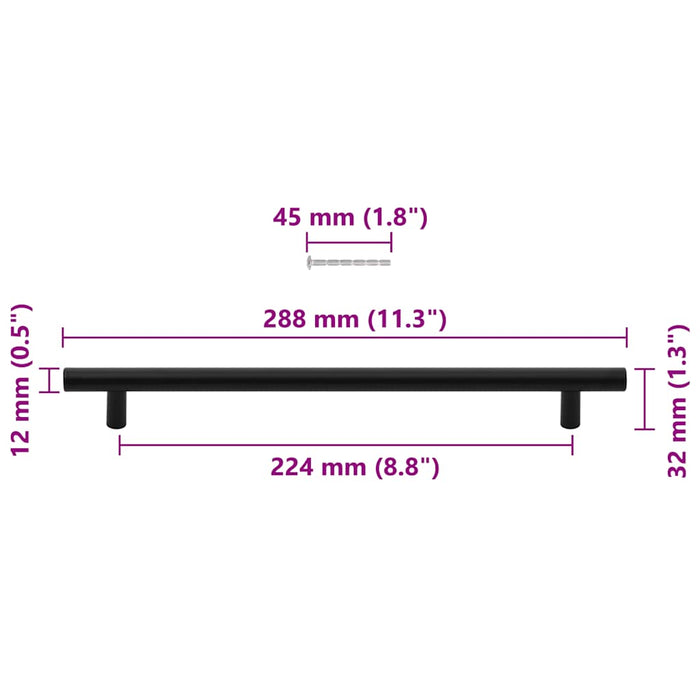 Mânere de dulap, 5 buc., negru, 224 mm, oțel inoxidabil - WALTI WALTI