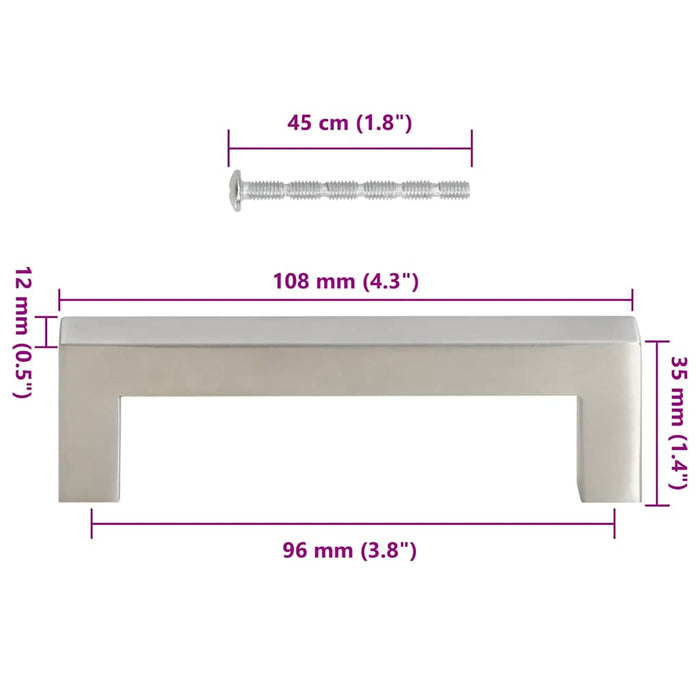 Mânere de dulap, 10 buc., argintiu, 96 mm, oțel inoxidabil - WALTI WALTI