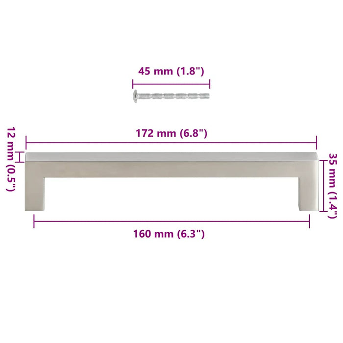 Mânere de dulap, 10 buc., argintiu, 160 mm, oțel inoxidabil WALTI