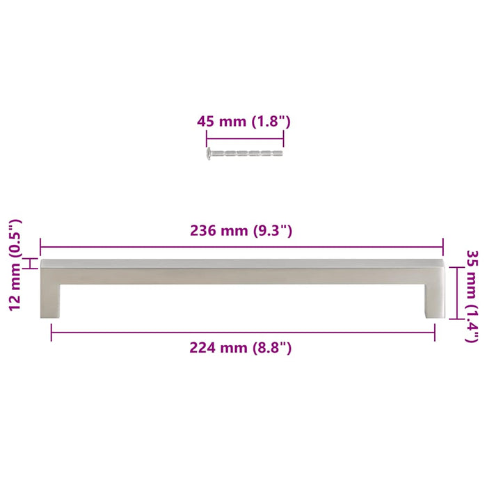 Mânere de dulap, 5 buc., argintiu, 224 mm, oțel inoxidabil - WALTI WALTI