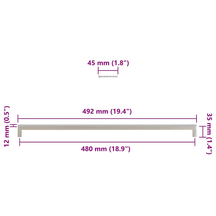 Mânere de dulap, 5 buc., argintiu, 480 mm, oțel inoxidabil WALTI
