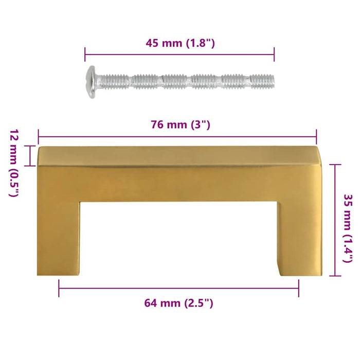 Mânere de dulap, 10 buc., auriu, 64 mm, oțel inoxidabil - WALTI WALTI