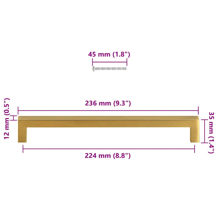 Mânere de dulap, 5 buc., auriu, 224 mm, oțel inoxidabil - WALTI WALTI