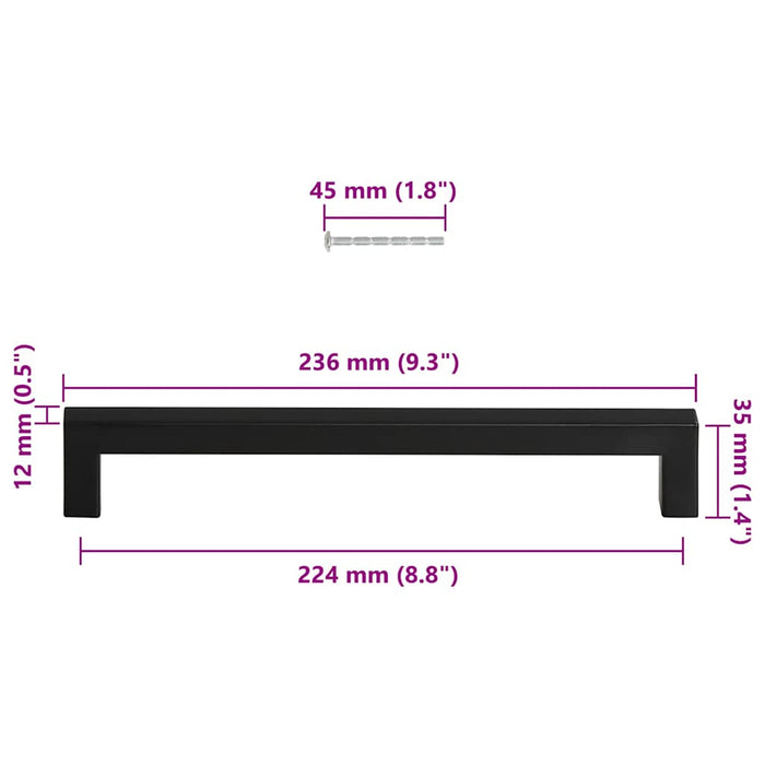 Mânere de dulap, 5 buc., negru, 224 mm, oțel inoxidabil - WALTI WALTI